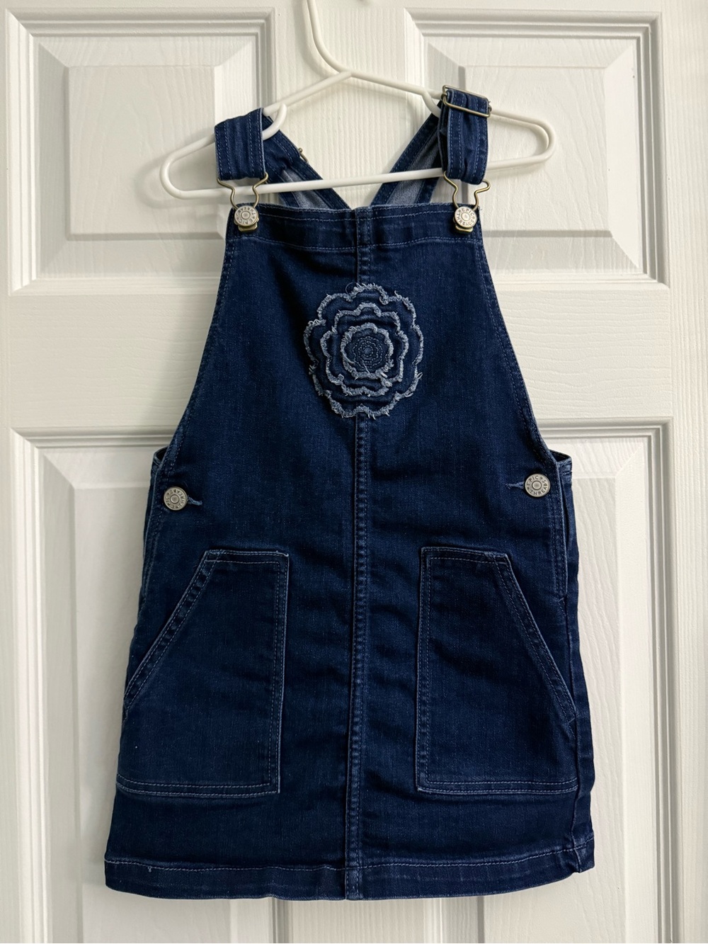 Epic Threads Navy Denim Overall Dress with Flower Applique